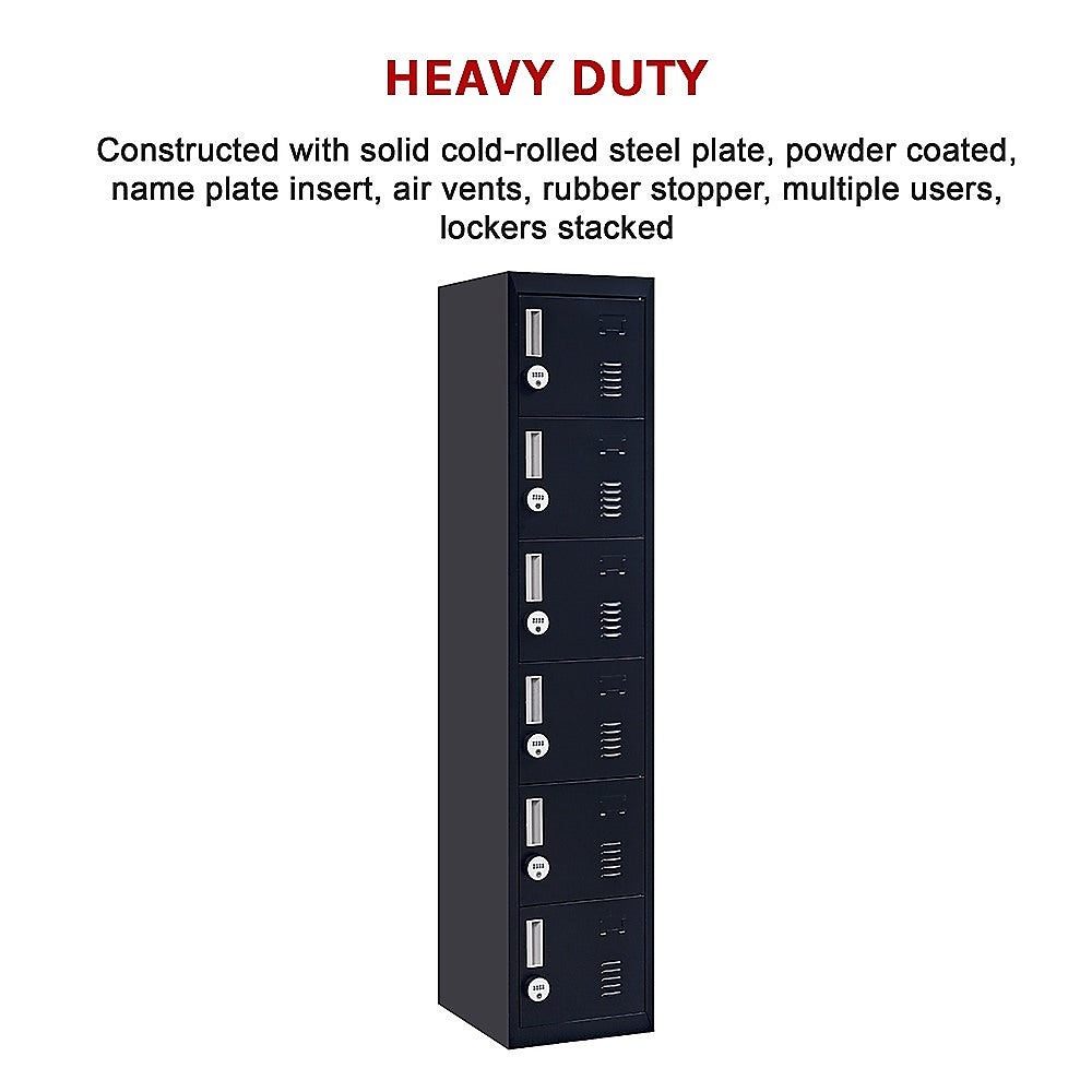 6-Door Locker for Office Gym Shed School Home Storage 4-digit Combination Lock Black