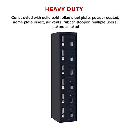 6-Door Locker for Office Gym Shed School Home Storage 4-digit Combination Lock Black