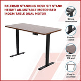 Palermo Standing Desk Sit Stand Height Adjustable Motorised 140cm Table Dual Motor
