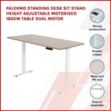 Palermo Standing Desk Sit Stand Height Adjustable Motorised 160cm Table Dual Motor
