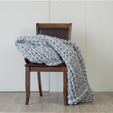 Hand Knitted Chunky Blanket Thick Acrylic Yarn Blanket Home Decor Throw Rug - Grey