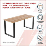 Rectangular-Shaped Table Bench Desk Legs Retro Industrial Design Fully Welded - Black