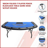 185cm Folded 7 Player Poker Table Blackjack W/Cup Holder