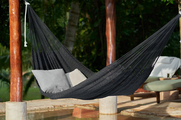 Mayan Legacy King Size Outdoor Cotton Mexican Hammock in Black Colour