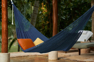 Mayan Legacy King Size Outdoor Cotton Mexican Hammock in Blue Colour