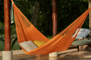 Mayan Legacy King Size Outdoor Cotton Mexican Hammock in Orange  Colour