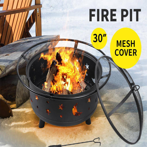 Fire Pit BBQ Portable Wood Camping Fireplace,Heater Patio-75cm x75cm x 60cm