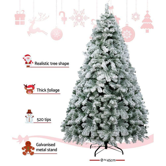 Jingle Jollys Christmas Tree 1.8m Snow Flocked Xmas Tree Decorations 520 Tips
