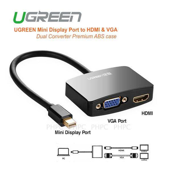 UGREEN Mini Display Port to HDMI & VGA Dual Converter Premium ABS case - Black (10439)