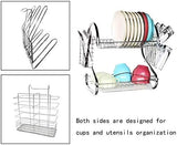 2 Tier Dish Rack with Drain Board for Kitchen Counter and Plated Chrome Dish Dryer Silver 42 x 25,5 x 38 cm