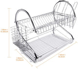 2 Tier Dish Rack with Drain Board for Kitchen Counter and Plated Chrome Dish Dryer Silver 42 x 25,5 x 38 cm