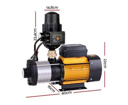 Giantz Multi Stage Water Pump Pressure Rain Tank Garden Irrigation 2000W Black Controller