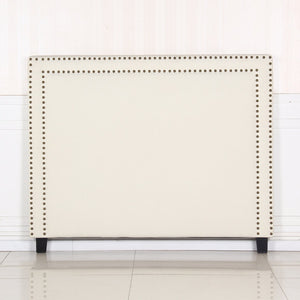 Bed Head Queen White Headboard Upholstery Fabric Studded Buttons