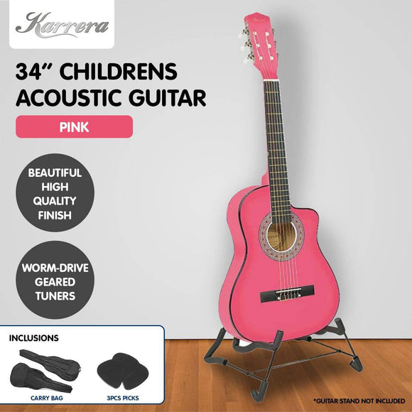 Karrera Childrens Acoustic Guitar Kids - Pink 34in