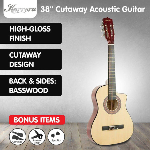 Cutaway Acoustic Guitar with guitar bag - Natural 38in