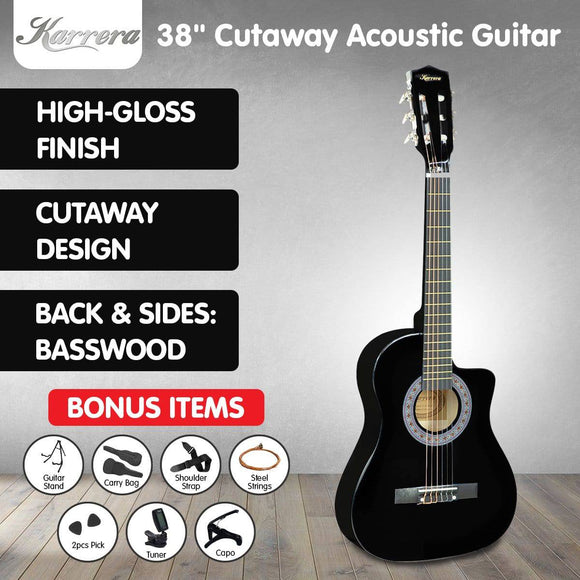 Pro Cutaway Acoustic Guitar with Carry Bag - Black Karrera 38in