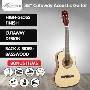 Pro Cutaway Acoustic Guitar with guitar bag - Natural 38in