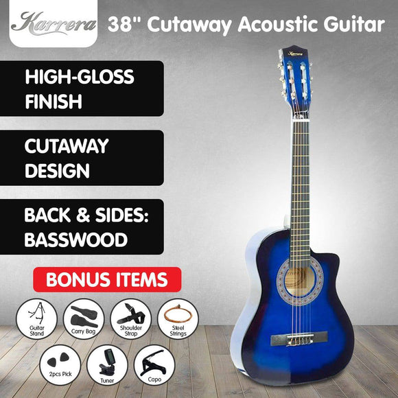 Pro Cutaway Acoustic Guitar with Bag Strings - Blue Burst Karrera 38in