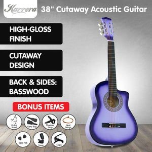 Pro Cutaway Acoustic Guitar with guitar bag - Purple Burst 38in