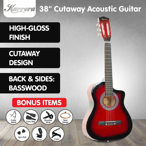 Pro Cutaway Acoustic Guitar with guitar bag - Red Burst Karrera 38in