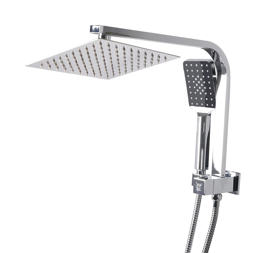 Rain Shower Head Set Silver Square Brass Taps Mixer Handheld High Pressure