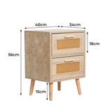 Bedside Tables 2 Drawers Rattan Wood Nightstand Storage Cabinet Bedroom