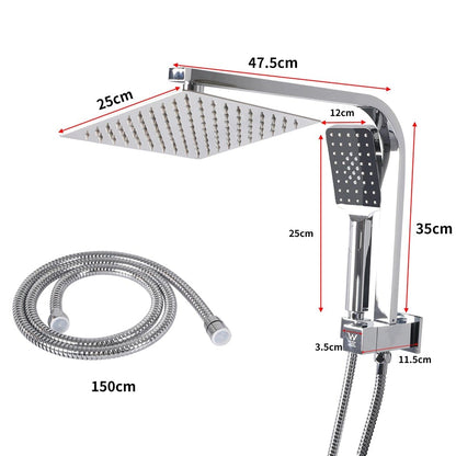 Rain Shower Head Set Silver Square Brass Taps Mixer Handheld High Pressure