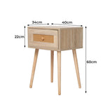 Bedside Tables Rattan Wood Drawers Nightstand Storage Cabinet Bedroom