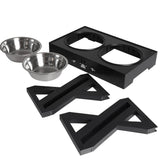Elevated Pet Feeder Food Water Double Bowl  Adjustable Height Raised Stand