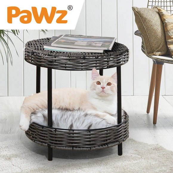 Pet Bed Elevated Raised Cat Dog House Wicker Basket Kennel Table-PaWz Rattan