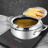 24cm Japanese Deep Frying Pan Pot with Thermometer Kitchen Tempura Fryer Silver