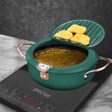 Japanese Deep Frying Pot with Thermometer Non-stick Tempura Fryer Pan 20cm Green