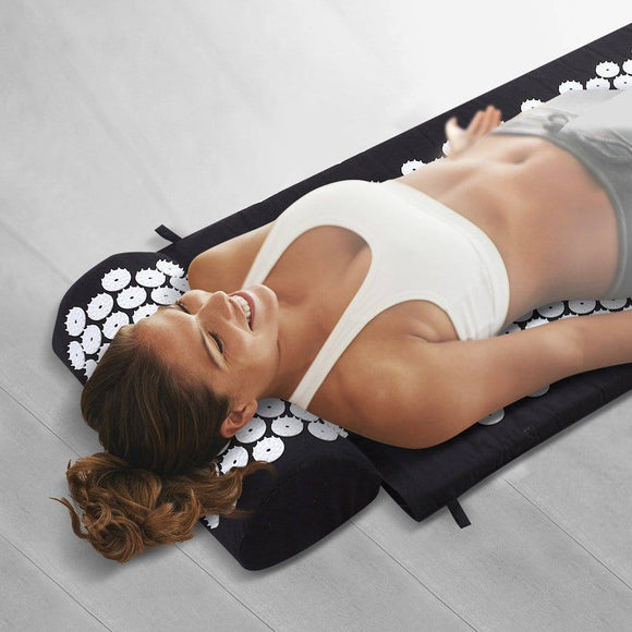 Acupressure Mat Yoga Massage Shakti Sit Lying Pain Stress Relax Black 68 x 42cm