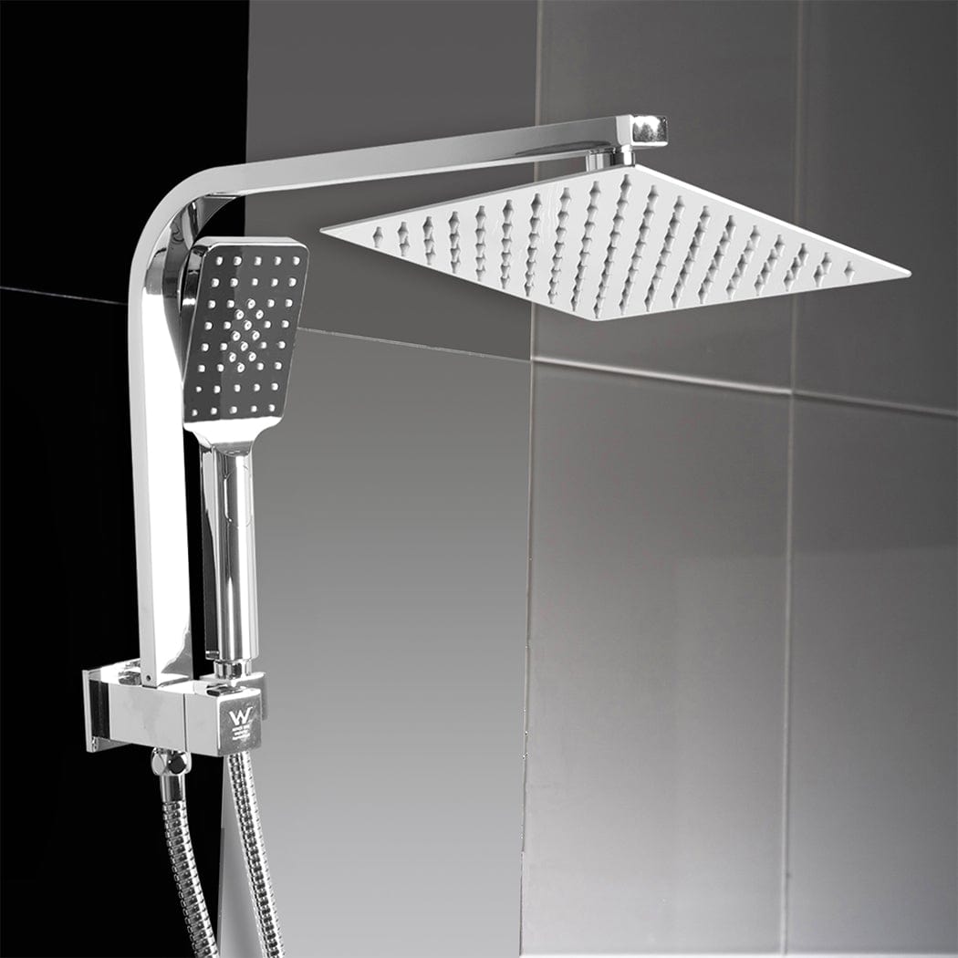 Rain Shower Head Set Silver Square Brass Taps Mixer Handheld High Pressure
