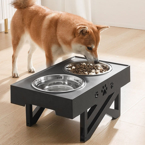 Elevated Pet Feeder Food Water Double Bowl  Adjustable Height Raised Stand
