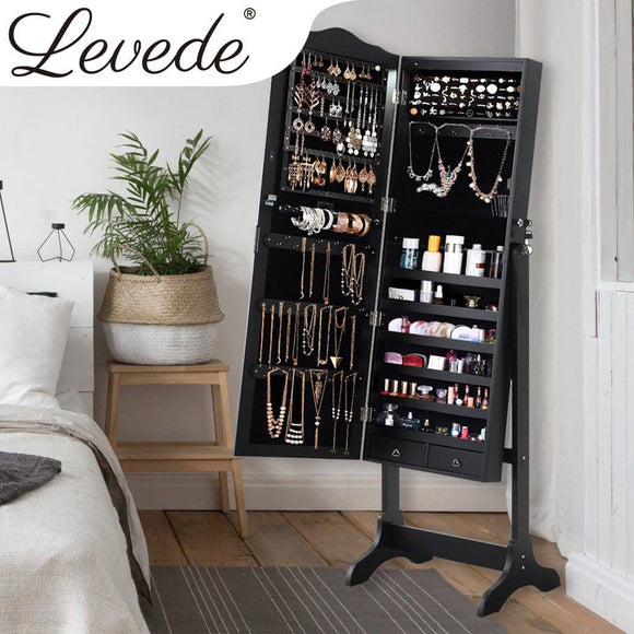 Mirrored Jewellery Dressing Cabinet in Black Colour-Levede Dual Use