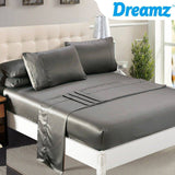 DreamZ Ultra Soft Silky Satin Bed Sheet Set in Single Size in Charcoal Colour