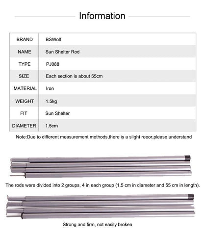 BSWolf 1 Pair Sun Shelter Iron Poles Awning