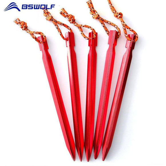 BSWolf 10pcs Tent Pegs 7001 Aluminum Alloy Stake With Rope 18cm  Accessories