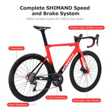 KOOTU Carbon Fiber Road Bike Fully Integrated Inner Cable Hydraulic Disc Brake Racing Road Bicycle with SHIMANO ULTEGRA 22 Speed