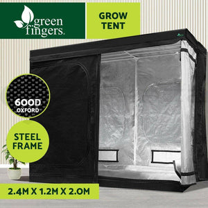Green Fingers Grow Tent 240x120x200CM Hydroponics Kit Indoor Plant Room Black