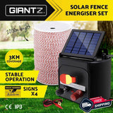 Giantz Fence Energiser 3KM Solar Powered Electric 2KM Poly Wire