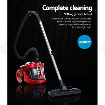 Vacuum Cleaner Devanti 2200W Bagless Cyclone Cyclonic  - Red