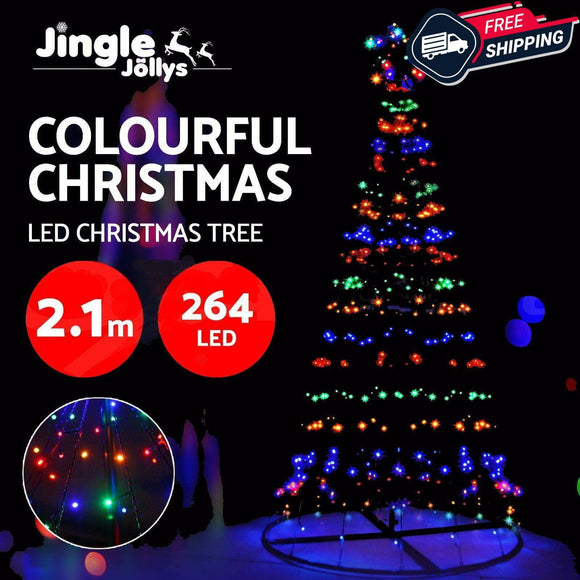 Jingle Jollys Solar Christmas Tree 2.1M 264 LED Xmas Tree Decor Multi Colour