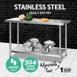 Cefito 304 Commercial Stainless Steel Kitchen Bench 1524 x 610mm