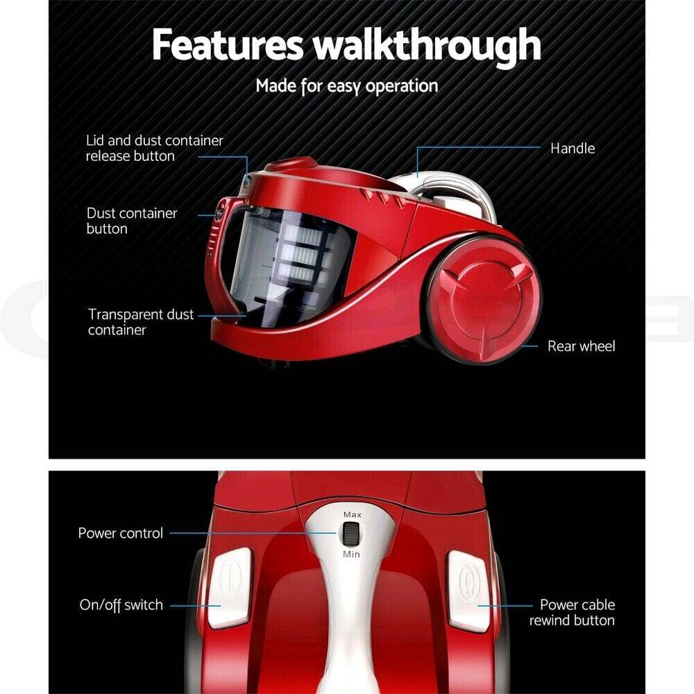 Vacuum Cleaner Devanti 2200W Bagless Cyclone Cyclonic  - Red