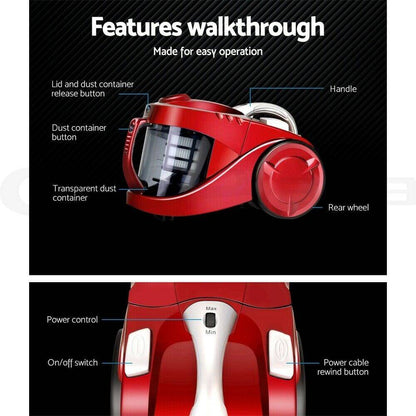 Vacuum Cleaner Devanti 2200W Bagless Cyclone Cyclonic  - Red