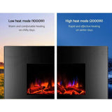 Electric Fireplace Heater Wall Mounted Fire Log Wood Heater Realistic Flame-Devanti 2000W