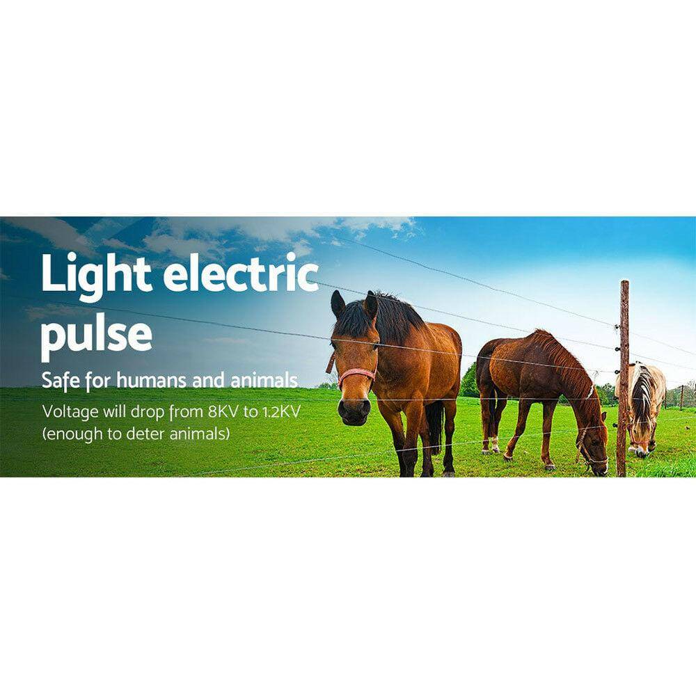 Giantz 3km Solar Electric Fence Energiser Charger with 500M Tape and 25pcs Insulators