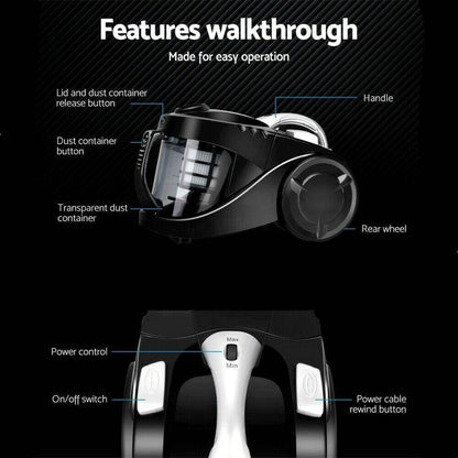 Vacuum Cleaner Devanti 2200W Bagless Cyclone Cyclonic  - Black